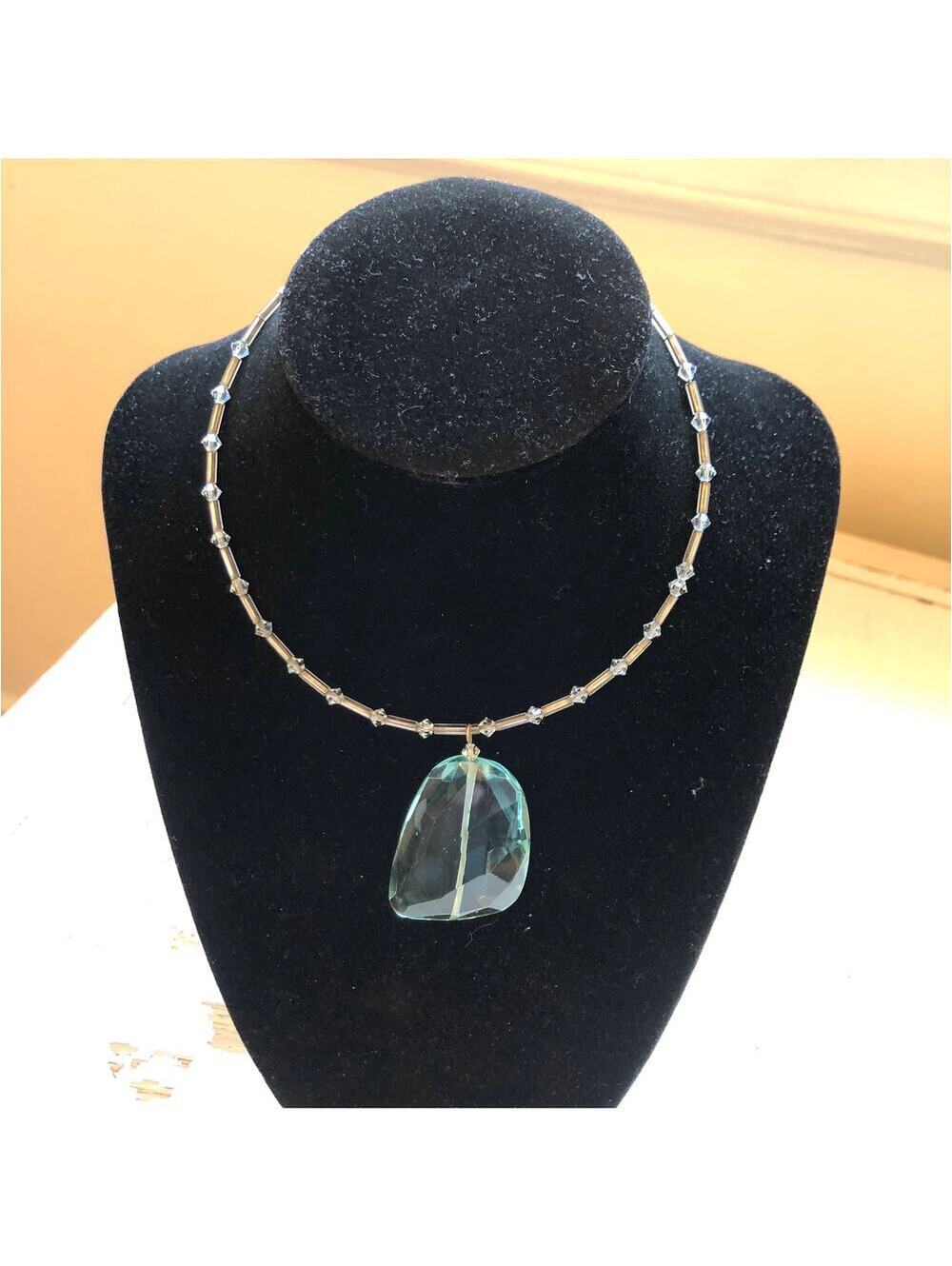 EUC Large Blue Stone Pendant on Beaded Circular Necklace